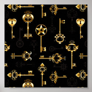 Seamless Pattern with Golden Keys Poster