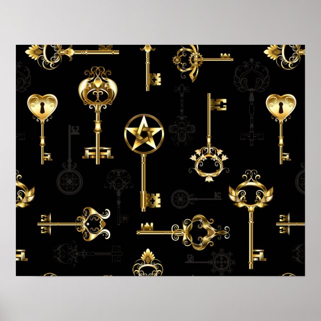 Seamless Pattern with Golden Keys Poster (Front)