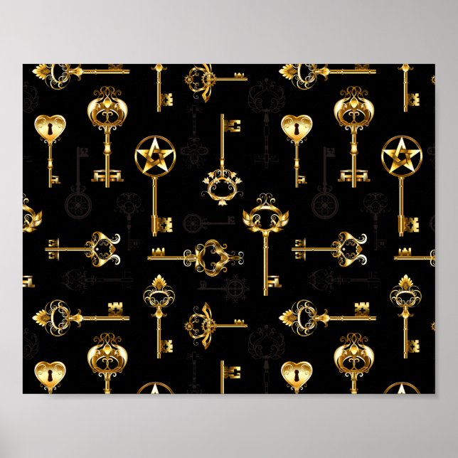 Seamless Pattern with Golden Keys Poster (Front)