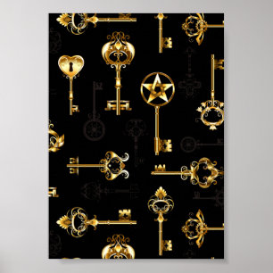 Seamless Pattern with Golden Keys Poster