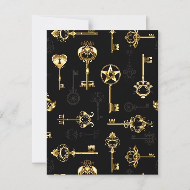 Seamless Pattern with Golden Keys RSVP Card (Front)
