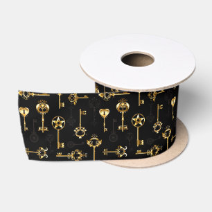 Seamless Pattern with Golden Keys Satin Ribbon