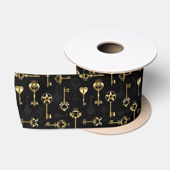 Seamless Pattern with Golden Keys Satin Ribbon (Spool)