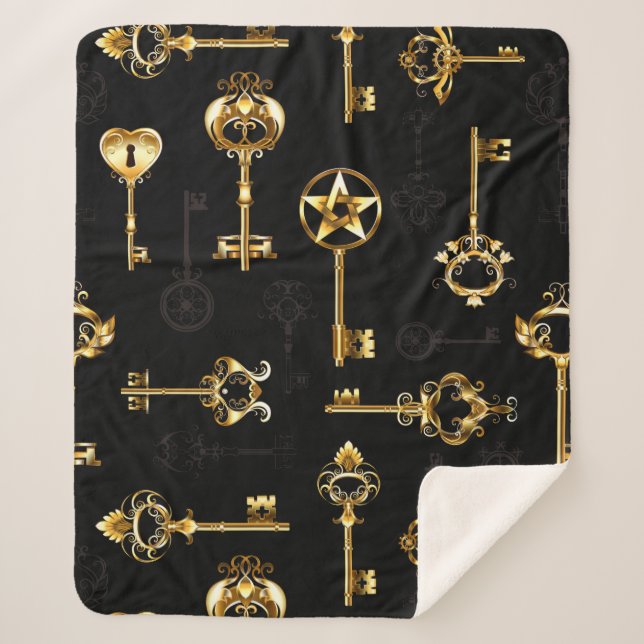 Seamless Pattern with Golden Keys Sherpa Blanket (Front)