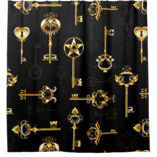 Seamless Pattern with Golden Keys Shower Curtain