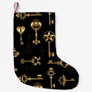 Seamless Pattern with Golden Keys Small Christmas Stocking