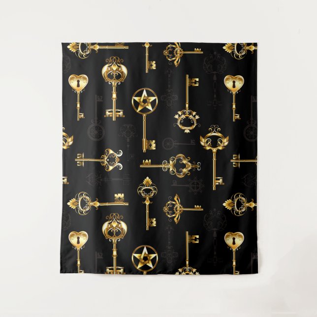 Seamless Pattern with Golden Keys Tapestry (Front)