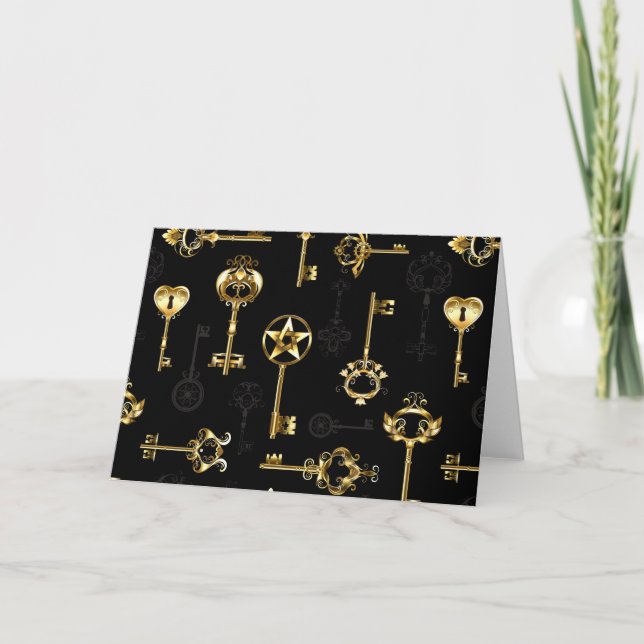 Seamless Pattern with Golden Keys Thank You Card (Front)