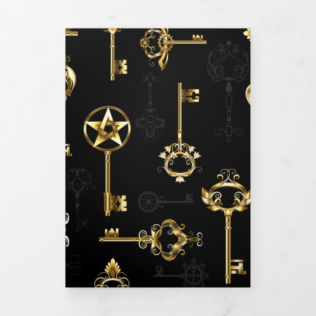 Seamless Pattern with Golden Keys Tri-Fold Card (Cover)