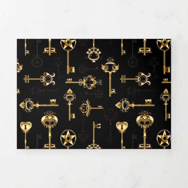 Seamless Pattern with Golden Keys Tri-Fold Card (Cover)