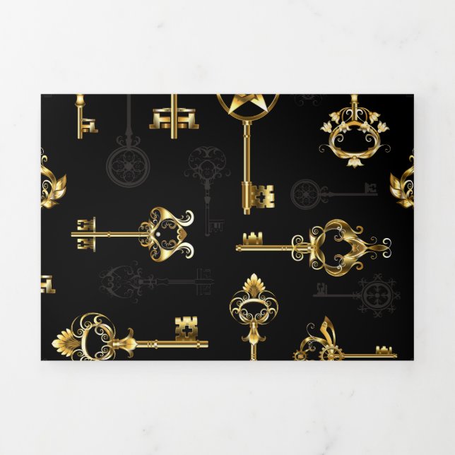Seamless Pattern with Golden Keys Tri-Fold Invitation (Cover)