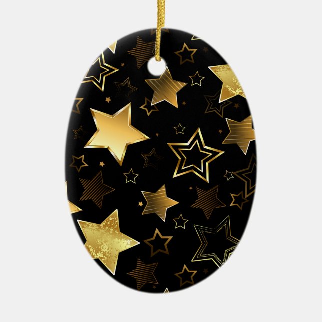 Seamless pattern with Golden Stars Ceramic Ornament (Front)