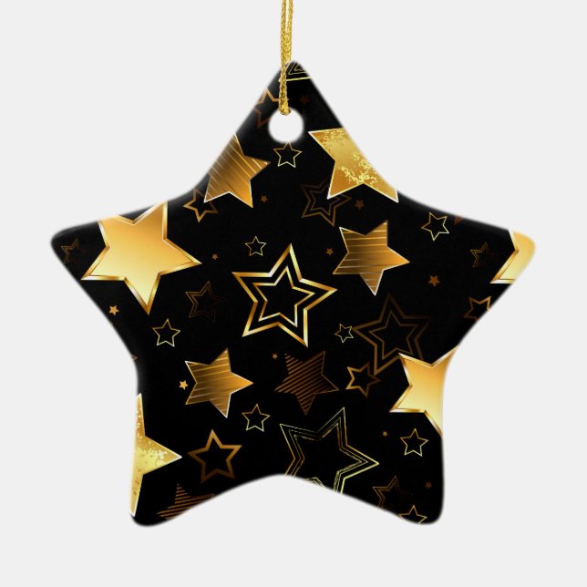 Seamless pattern with Golden Stars Ceramic Ornament (Front)