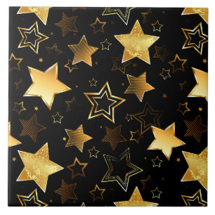 Seamless pattern with Golden Stars Ceramic Tile
