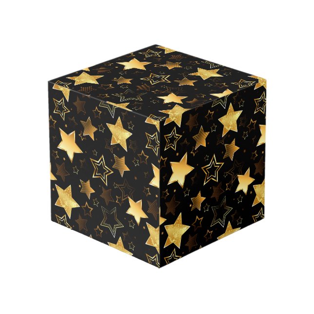 Seamless pattern with Golden Stars Cube (Front Angled)