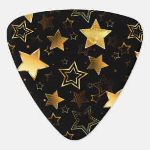 Seamless pattern with Golden Stars Guitar Pick
