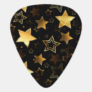 Seamless pattern with Golden Stars Guitar Pick