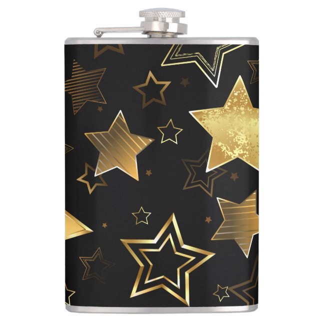 Seamless pattern with Golden Stars Hip Flask (Front)
