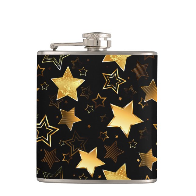 Seamless pattern with Golden Stars Hip Flask (Front)