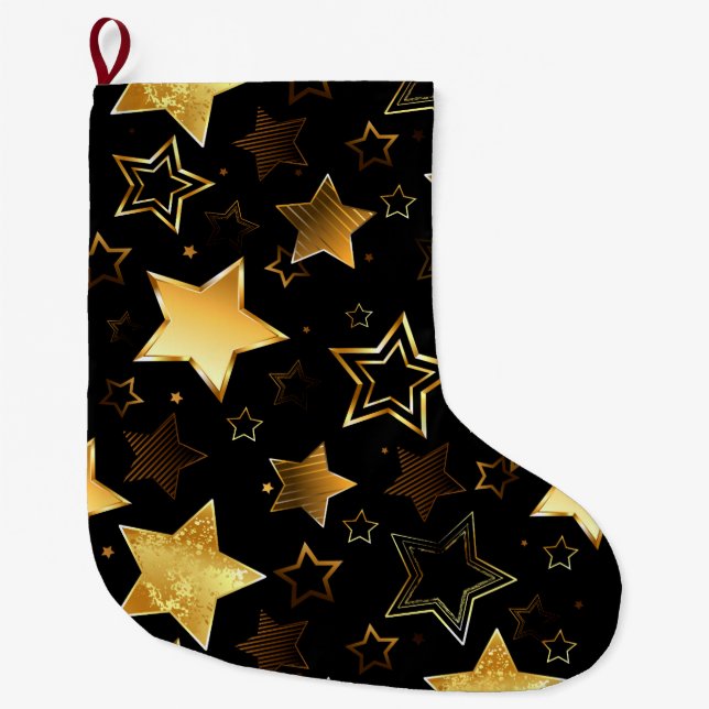 Seamless pattern with Golden Stars Large Christmas Stocking (Front)