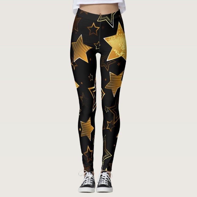 Seamless pattern with Golden Stars Leggings (Front)
