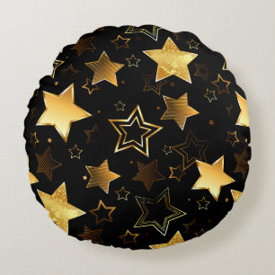 Seamless pattern with Golden Stars Round Cushion