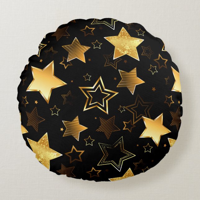 Seamless pattern with Golden Stars Round Cushion (Front)