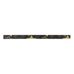 Seamless pattern with Golden Stars Satin Ribbon