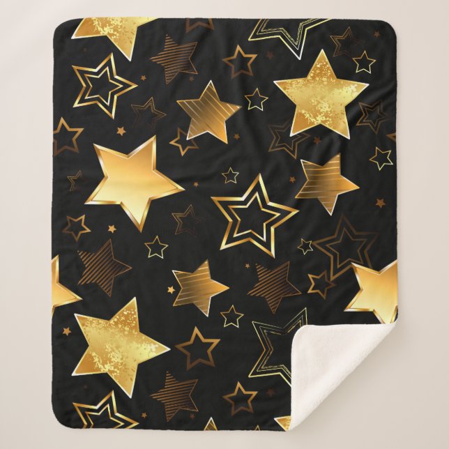 Seamless pattern with Golden Stars Sherpa Blanket (Front)
