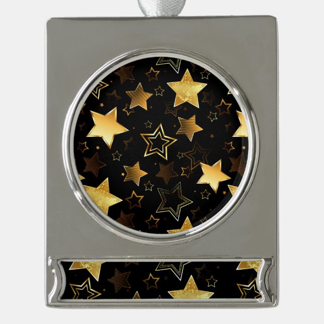 Seamless pattern with Golden Stars Silver Plated Banner Ornament (Front)