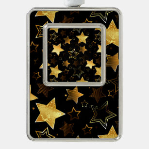 Seamless pattern with Golden Stars Silver Plated Framed Ornament