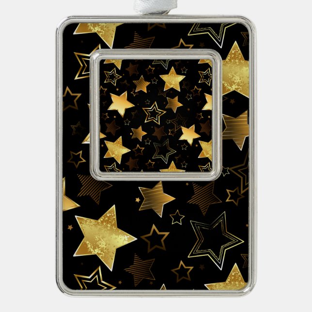 Seamless pattern with Golden Stars Silver Plated Framed Ornament (Front)