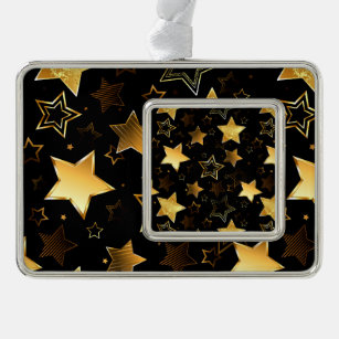 Seamless pattern with Golden Stars Silver Plated Framed Ornament
