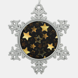 Seamless pattern with Golden Stars Snowflake Pewter Christmas Ornament