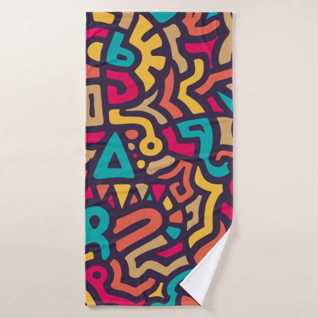 Seamless Pattern with Graffiti Curve Shapes. Mix o Bath Towel (Bath Towel)