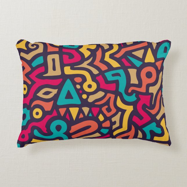 Seamless Pattern with Graffiti Curve Shapes. Mix o Decorative Cushion (Front)