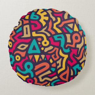 Seamless Pattern with Graffiti Curve Shapes. Mix o Round Cushion