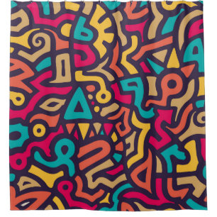 Seamless Pattern with Graffiti Curve Shapes. Mix o Shower Curtain