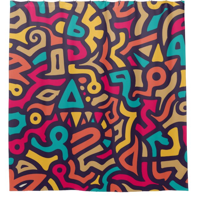 Seamless Pattern with Graffiti Curve Shapes. Mix o Shower Curtain (Front)