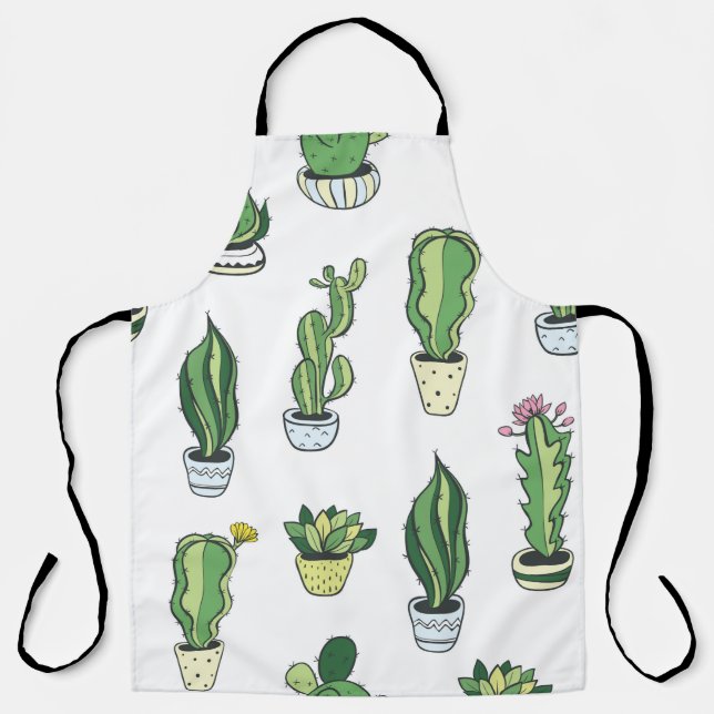 Seamless pattern with green cactus and succulents  apron (Front)