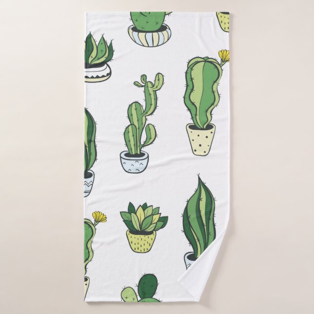 Seamless pattern with green cactus and succulents  bath towel (Bath Towel)