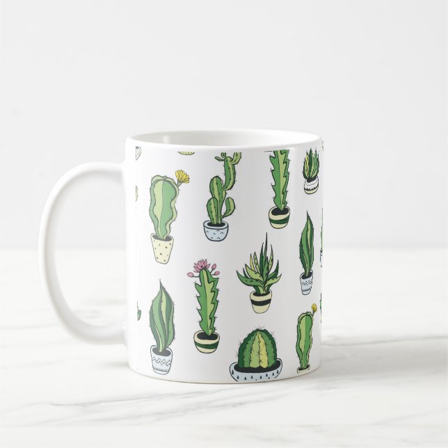 Seamless pattern with green cactus and succulents  coffee mug (Left)