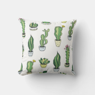 Seamless pattern with green cactus and succulents  cushion