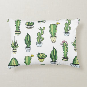 Seamless pattern with green cactus and succulents  decorative cushion
