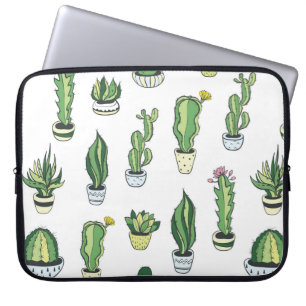 Seamless pattern with green cactus and succulents  laptop sleeve