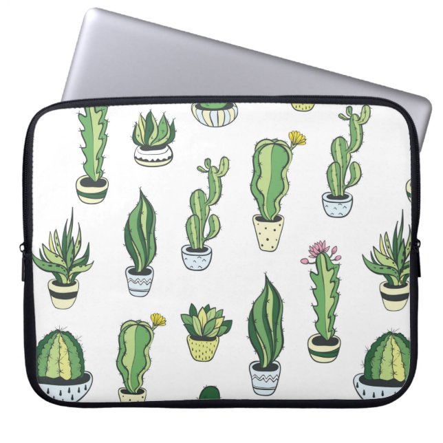 Seamless pattern with green cactus and succulents  laptop sleeve (Front)