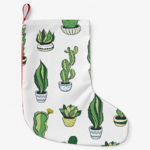 Seamless pattern with green cactus and succulents small christmas stocking