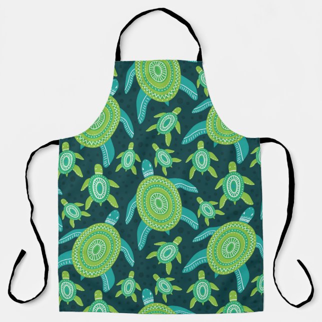 Seamless pattern with green ornament turtles. Sea  Apron (Front)