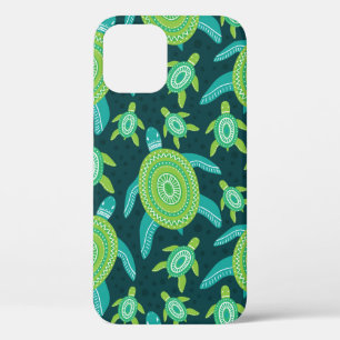 Seamless pattern with green ornament turtles. Sea iPhone 12 Case