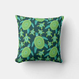 Seamless pattern with green ornament turtles. Sea Cushion